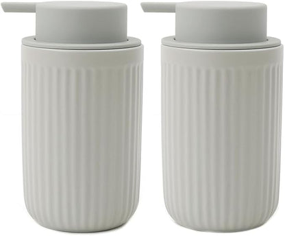 BosilunLife Foaming Soap Dispenser Set - Grey Ceramic Foam Hand Soap Dispenser 12oz with Rust Proof Pump, Easy Pressing, Refillable for Kitchen, Bathroom - 2 Pack