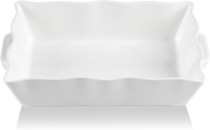 Sweejar Casserole Dishes for Oven, Ceramic 9x13 Baking Dish, Wave Edge Bakeware with Handles, Large Rectangular Lasagna Pan Deep for Roasting, Baking, Cooking, Banquet and Daily Use (White) by Sweejarco1949