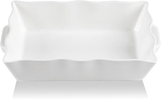 Sweejar Casserole Dishes for Oven, Ceramic 9x13 Baking Dish, Wave Edge Bakeware with Handles, Large Rectangular Lasagna Pan Deep for Roasting, Baking, Cooking, Banquet and Daily Use (White) by Sweejarco1949