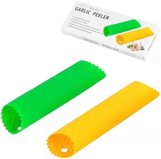 2 Set Peeler Silicone Easy Roll Tube Useful Garlic Odorfree Kitchen Tool (Yellow,Green) by MaxracyInc