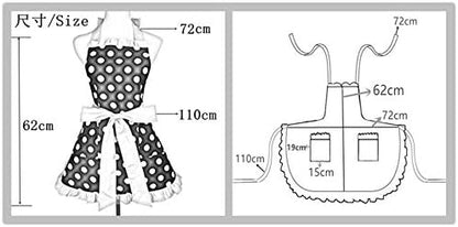 Hyzrz Cute Apron Retro Black Polka Dot Retro Ruffle Side Vintage Cooking Aprons with Pockets for Women Girls (Side Yellow)