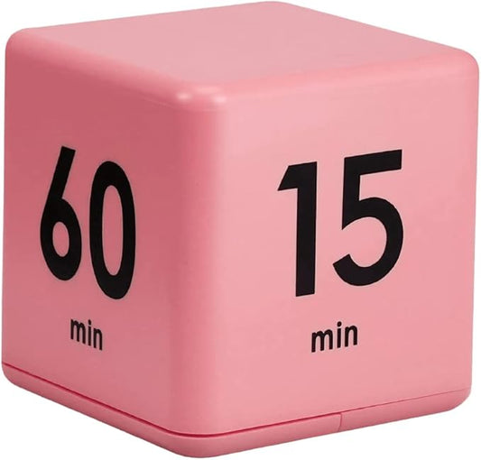 Feilifan Cube Timer, Productivity Flip Timer for Classroom Study Kitchen Workout Kids ADHD Countdown 15-20-30-60 Minute Preset, Pink