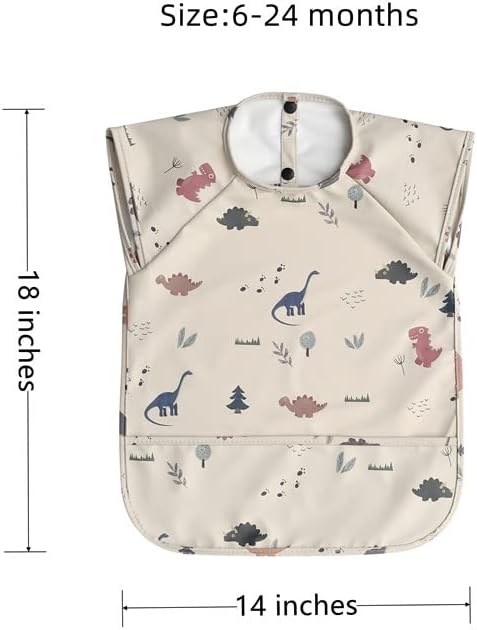 Waterproof Baby Bibs,Infant Toddler Extra Cover Feeding Bib With Food Catcher,Easy Clean & Washable