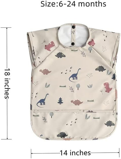 Waterproof Baby Bibs,Infant Toddler Extra Cover Feeding Bib With Food Catcher,Easy Clean & Washable