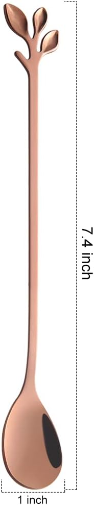 AnSaw 6-Piece Elegant Rose Gold Leaf Long Handle Teaspoons - 7.4" Stainless Steel Stir Spoons for Coffee & Tea, Perfect for Mixing & Stirring - Image 2
