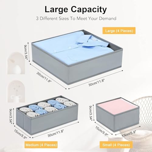 DIMJ Drawer Organizer Clothes, 12 Pack Dresser Organizer, Foldable Closet Organization and Storage Dividers, Fabric Dresser Drawer Organizers for Underwears, Nursery, Baby Clothes, Socks, Tie (Grey) - Image 2