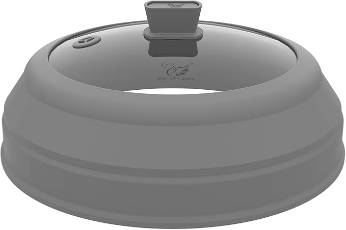 Microwave Splatter Cover Glass Splatter Guard Lid with Collapsible Silicone for Small Bowls Food Plate Cover 8.5 inch Grey by GGG-GLOU-GLOUGOOSE