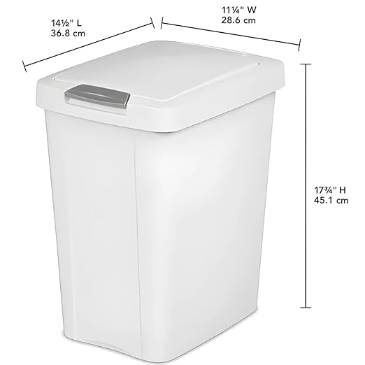 7.5 Gallon White Wastebasket with Touch-Open Lid: Ideal Office Trash Can, Under Sink Trash Can, Or Garbage Can with Lid for Kitchen, Bathroom, Mudroom
