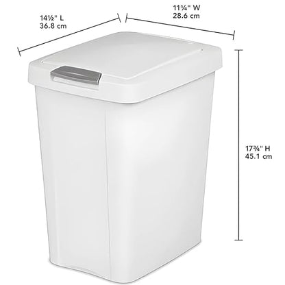 7.5 Gallon White Wastebasket with Touch-Open Lid: Ideal Office Trash Can, Under Sink Trash Can, Or Garbage Can with Lid for Kitchen, Bathroom, Mudroom