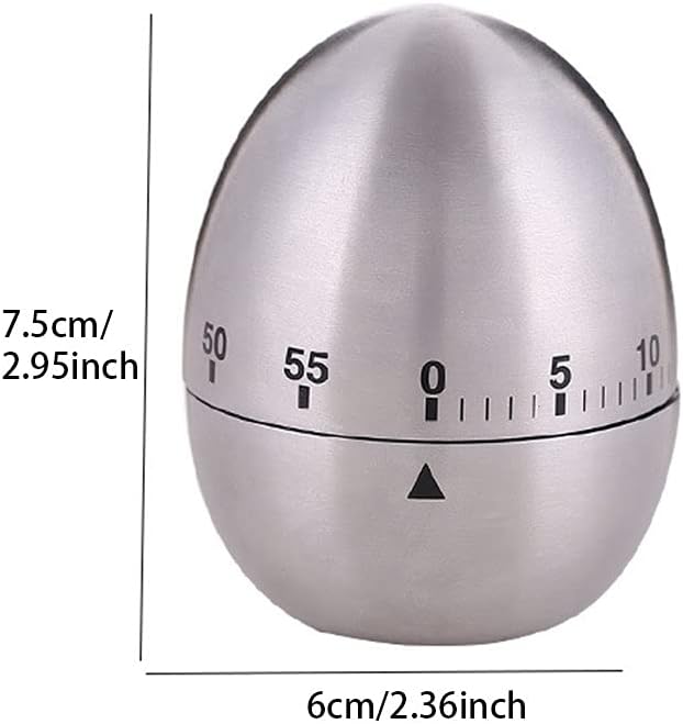 Kitchen Timer for Cooking, Egg Kitchen Timer Stainless Steel Mechanical Rotating Alarm 60 Minutes Count Down Time Clock for Cooking Learning(Color:Silver)