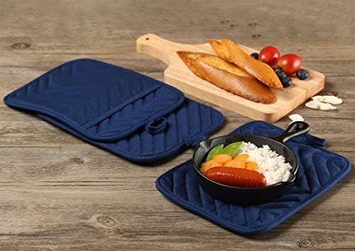 Oven Pot Holder with Pocket Cotton Heat Resistant Coaster Potholder Kitchen Hot Pad Oven Mitts for Cooking Square 7"x9"Set of 5 (Blue) - Image 5