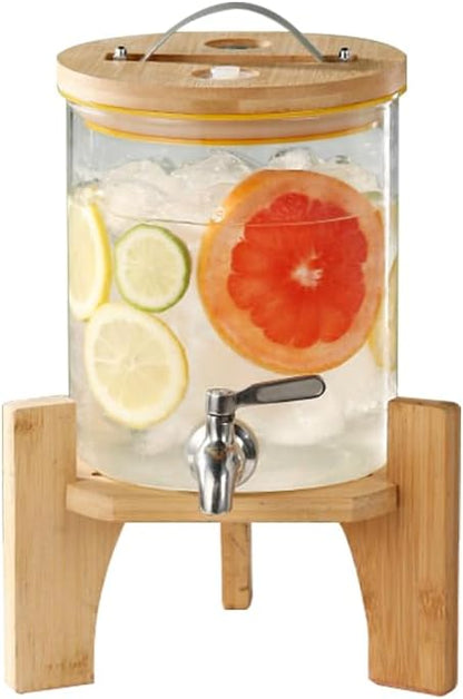 Beverage Dispenser, 1.5 Gallon Glass Drink Dispenser with Stand, Glass water dispenser with Spigot, Large Drink Dispensers for Parties,Bars,Restaurants, 5L by GOLDTIMO