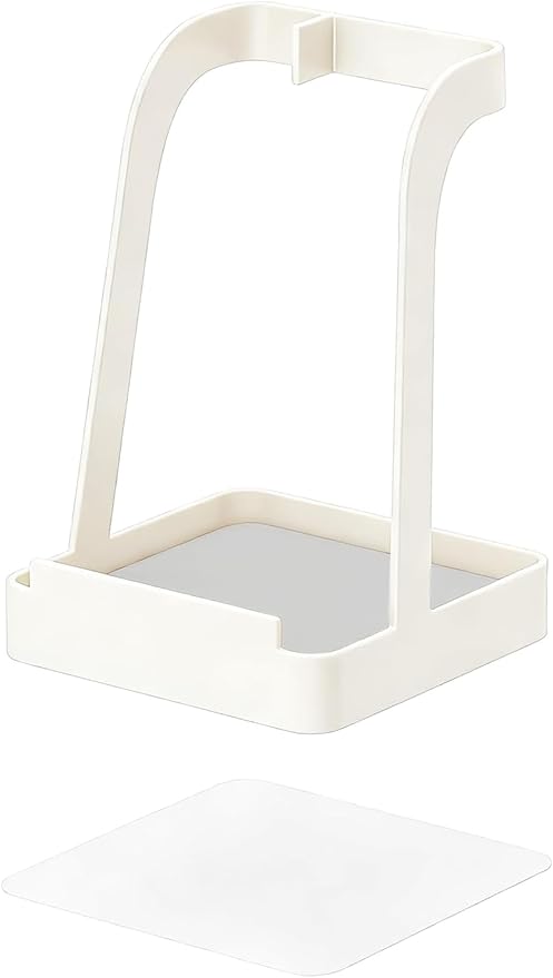 NiHome White Pot Lid Holder with Light Gray Diatomite Tray, Non-Slip Silicone Pad, Powder-Coated Iron Stand for Lids, Utensils & Cutting Boards, Compact 3.9" × 3.9" × 6" Kitchen Organizer (White)