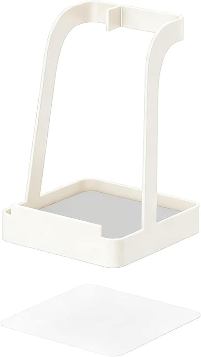 NiHome White Pot Lid Holder with Light Gray Diatomite Tray, Non-Slip Silicone Pad, Powder-Coated Iron Stand for Lids, Utensils & Cutting Boards, Compact 3.9" × 3.9" × 6" Kitchen Organizer (White)