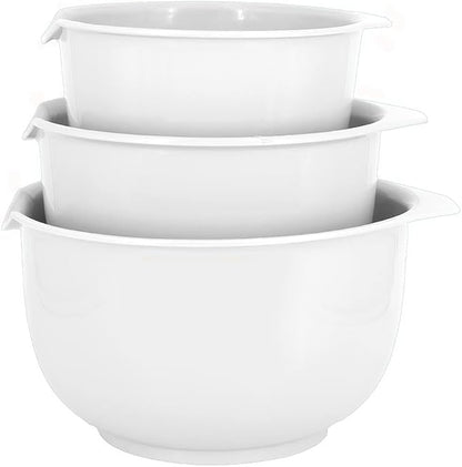 Glad Mixing Bowls with Pour Spout, Set of 3 | Nesting Design Saves Space | Non-Slip, BPA Free, Dishwasher Safe Plastic | Kitchen Cooking and Baking Supplies, White by GladTrashFoodStorage