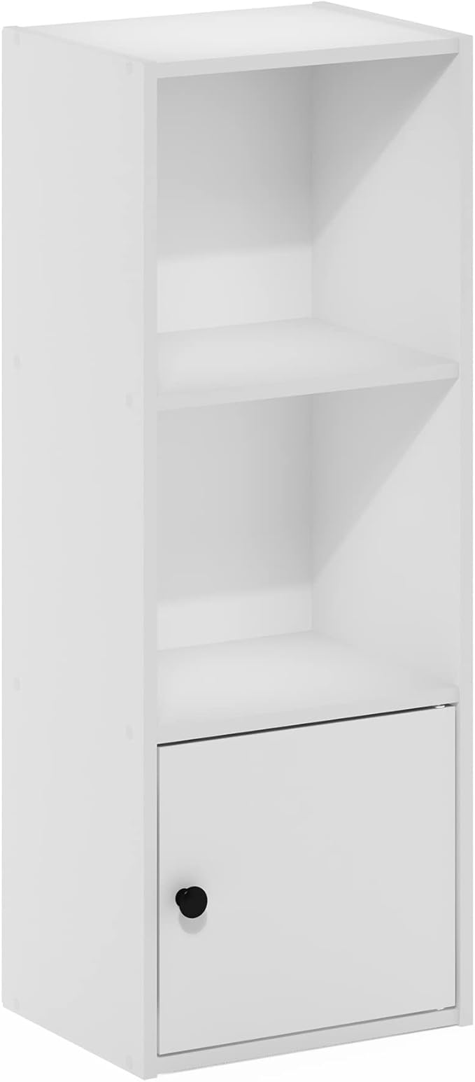 Furinno LUDER Book Shelf, 3-Tier Modern Bookshelf, Bookcase with 1 Door Storage Cabinet, 9.3 x 12 x 31.5, for Organization and Storage, for Living Room, Bedroom, Home Office, White - Image 7
