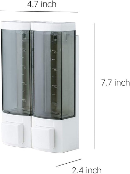 Double Soap Dispensers 250ml ABS Plastic Drill Free with Adhesive or Wall Mount with Screws Liquid Hand Shower Dispenser for Bathroom Gray