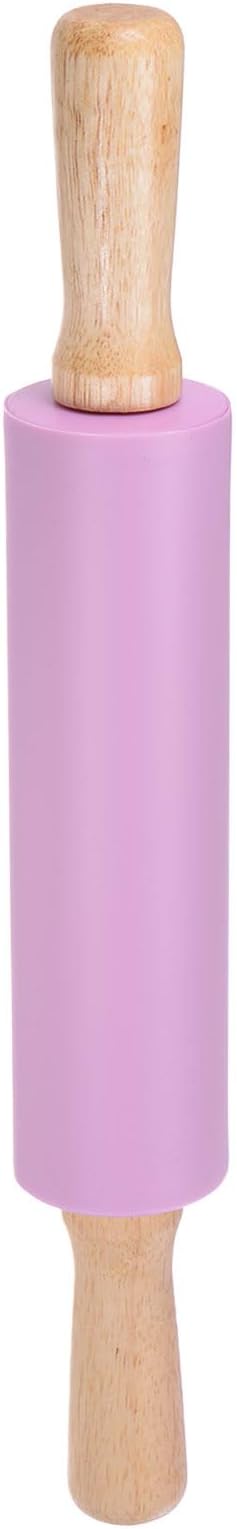 HARFINGTON Silicone Rolling Pins for Baking 14.96 Inch Non-Stick Silicone Surface Wooden Handle Rolling Pin Small Roller Playdough Rolling Pins for Fondant Kitchen Dough Pizza, Purple