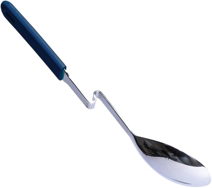 Souper Cubes + Lori Greiner No Mess Stainless Steel Cooking Spoon with Silicone Handle - Stainless Steel Serving Spoon No Mess Design Hooks on Side of Any Pot - Blueberry - Image 2