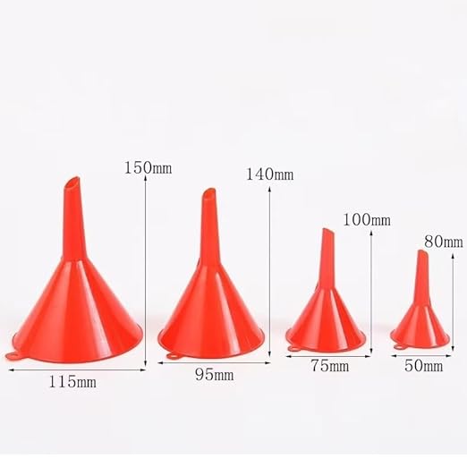 Plastic Oil Funnel Set, 5-Piece Automotive Funnels with Flexible Hose, Red and Black, for Cars, Boats, Gas Transfer