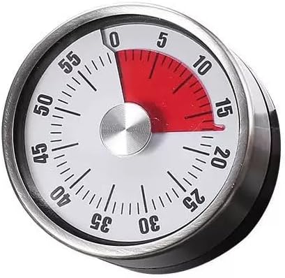 Mechanical Kitchen Timer, 60-Minute Wind Up Countdown Timer with Magnetic Back, Stainless Steel, Loud Alarm, Red White for Cooking Baking Classroom