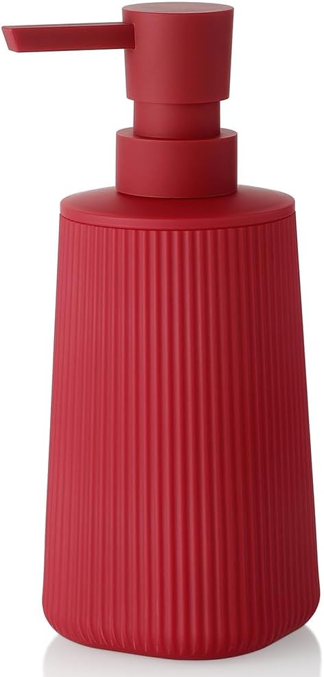 Small Soap Dispenser for Bathroom and Kitchen, Modern Farmhouse Striped Style Plastic Hand Soap Dish Soap Dispenser with Pump Matte Red by KellyHome