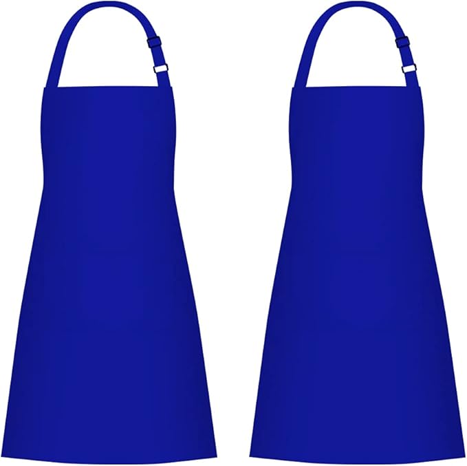 Jubatus 2 Pack 100% Cotton Aprons with 2 Pockets Cooking Chef Kitchen Adjustable Bib Apron for Women Men, Blue by Jubatus