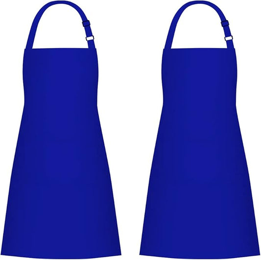 Jubatus 2 Pack 100% Cotton Aprons with 2 Pockets Cooking Chef Kitchen Adjustable Bib Apron for Women Men, Blue by Jubatus
