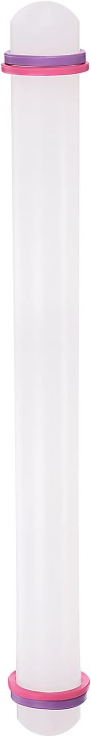 HARFINGTON Fondant Rolling Pin 20 Inch x 1.38 Inch Adjustable Guide Rings Non-Stick PP Plastic Fondant Roller Dough Roller Kitchen Decorating Tools for Cookie Pastry Pizza Clay