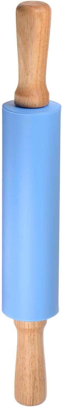 HARFINGTON Silicone Rolling Pins for Baking 15 Inch Wooden Handle Non Stick Rolling Pin Small Roller Playdough Rolling Pins for Dough Pizza Pastry Fondant Kitchen, Blue
