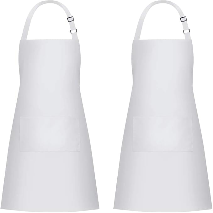 Jubatus 2 Pack Bib Aprons with 2 Pockets Cooking Chef Kitchen Apron for Women Men, White by Jubatus