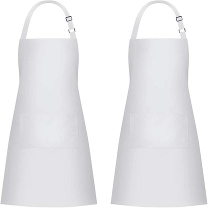 Jubatus 2 Pack Bib Aprons with 2 Pockets Cooking Chef Kitchen Apron for Women Men, White by Jubatus