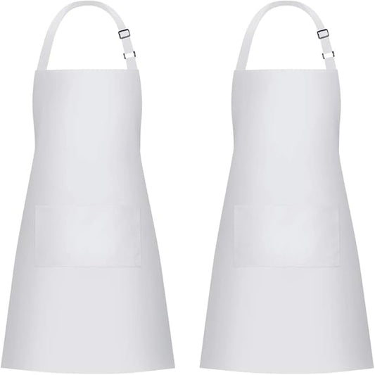 Jubatus 2 Pack Bib Aprons with 2 Pockets Cooking Chef Kitchen Apron for Women Men, White by Jubatus