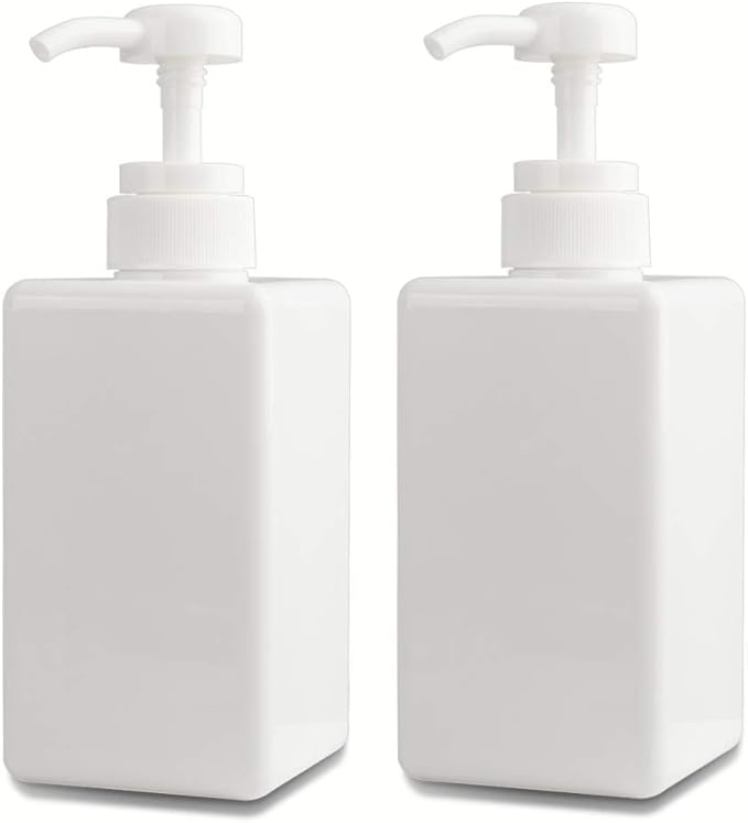 Pump Bottle, Refillable Plastic Empty Lotion Soap Dispenser Liquid Container for Bathroom Shampoo and Body Wash, 15oz/450ml White 2 Pack