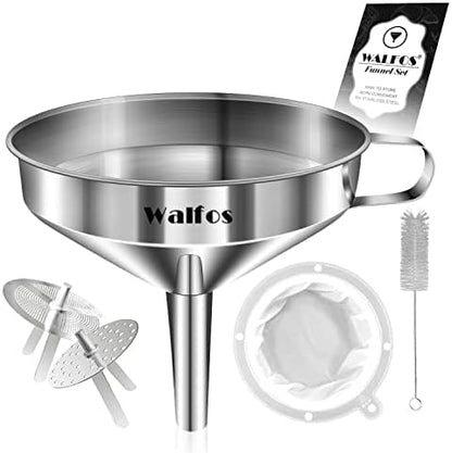 Stainless Steel Funnel, Walfos Kitchen Funnel with 2 Removable Strainer ＆ 1Pc Cleaning Brush, Perfect for Transferring of Liquid, Oils, Jam, Dry Ingredients & Powder (Big, 4.9") - Image 4