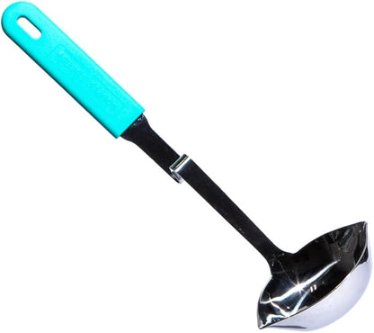 Souper Cubes + Lori Greiner No Mess Stainless Steel Soup Ladle with Silicone Handle - Metal Soup Ladle with No Mess Design That Hooks on Side of Any Pot - Aqua by SouperCubes%C2%AE