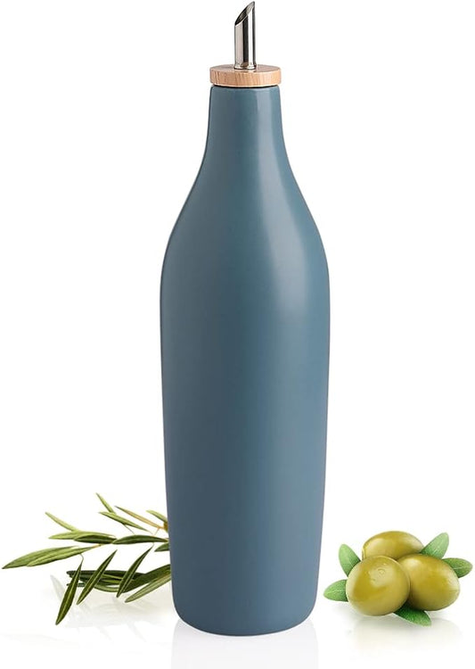 Sweejar Matte Ceramic Olive Oil Dispenser Bottle with Spout, 17 Oz Oil Dispenser for Kitchen Counter, Opaque Oil Cruet for EVOO, Vinegar, Avocado Oil Container for Cooking, Pack of 1 (Fog Blue) by Sweejarco1949