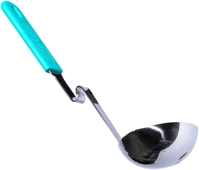 Souper Cubes + Lori Greiner No Mess Stainless Steel Soup Ladle with Silicone Handle - Metal Soup Ladle with No Mess Design That Hooks on Side of Any Pot - Aqua - Image 2