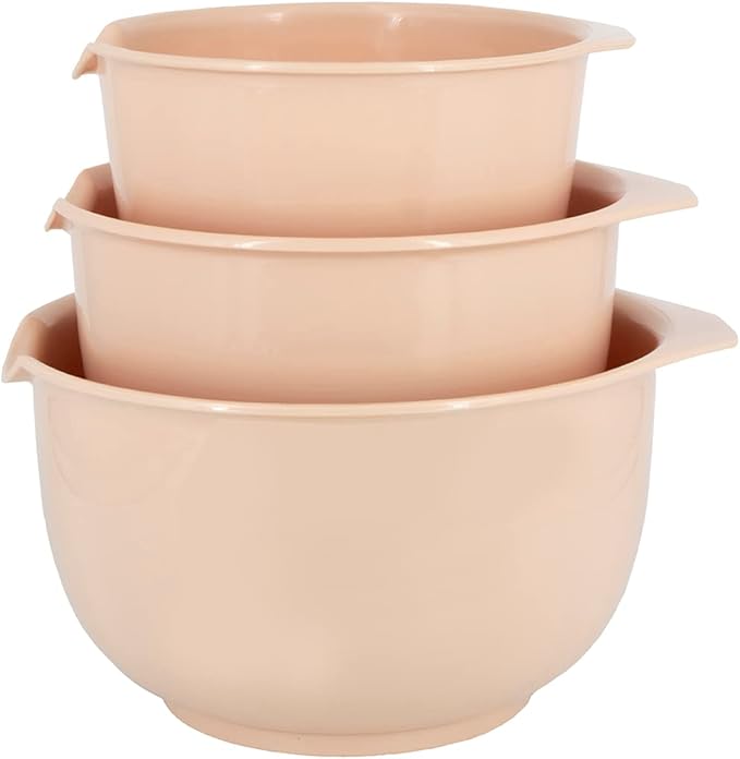 Glad Mixing Bowls with Pour Spout| Nesting Design Saves Space | Non-Slip, BPA Free, Dishwasher Safe Plastic | Kitchen Cooking and Baking Supplies, Blush, 3 piece set by GladTrashFoodStorage