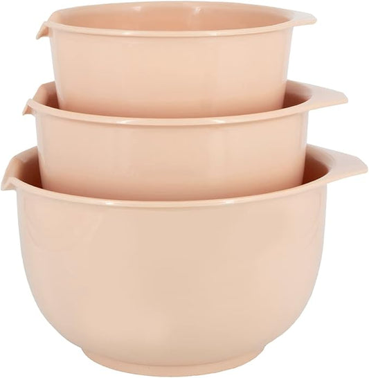 Glad Mixing Bowls with Pour Spout| Nesting Design Saves Space | Non-Slip, BPA Free, Dishwasher Safe Plastic | Kitchen Cooking and Baking Supplies, Blush, 3 piece set by GladTrashFoodStorage