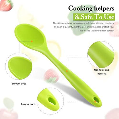 Shappy 4 Pieces Silicone Cooking Spoons 10.6 Inch Heat Resistant Kitchen Spoons for Mixing, Serving and Stirring Upgrade Large Non Stick Basting Utensils, Dishwasher Safe(Spoon,Bright Color) - Image 6