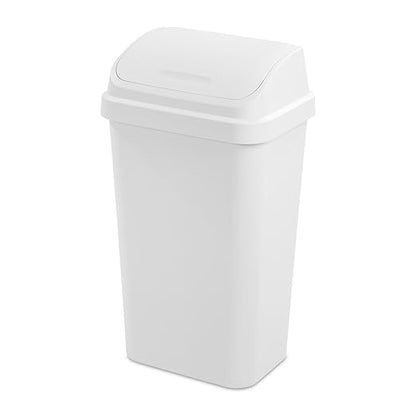 Kitchen Trash Can, 13 Gallon Plastic Garbage Bin with Swing Top Lid, White, Gray(White) by Unknown