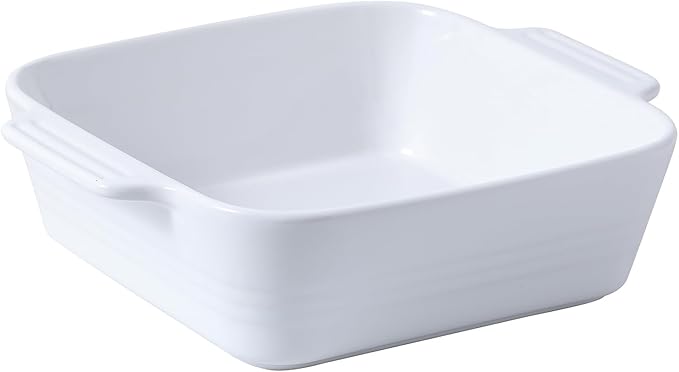DOWAN 8x8 Baking dish, Square Baking Pan, Ceramic Casserole Dishes for Oven, Cake Pan with Handle, for Brownie, Lasagna, Casserole, 2 Quart, Home Gift, Bright White by DOWAN