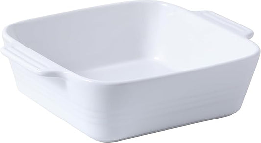 DOWAN 8x8 Baking dish, Square Baking Pan, Ceramic Casserole Dishes for Oven, Cake Pan with Handle, for Brownie, Lasagna, Casserole, 2 Quart, Home Gift, Bright White by DOWAN