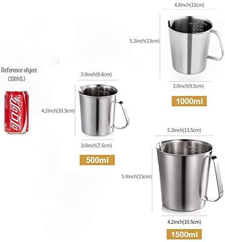 KSENDALO SUS304 Stainless Steel Measuring Cup Pitcher, 16oz/2Cup/500mL Metal Measuring Cup with Precision Engraved Markings for Kitchen Baking, Frothing, Liquid, Coffee, Milk - Image 3