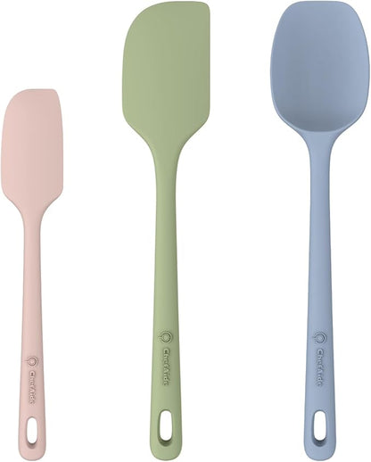 ChefAide 3 Pieces Silicone Spatula Set, Food Grade Rubber Spatula, Upgrade Strong Handle with Ergonomic Grip, Heat Resistant for Nonstick Cookware, Cooking by ChefAide