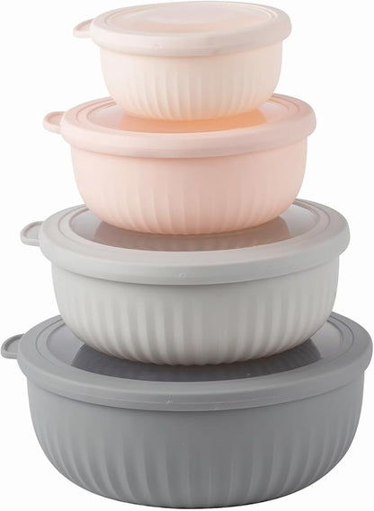 COOK WITH COLOR Prep Bowls with Lids- Wide and Deep Nesting Plastic Small Mixing Bowl Set with Lids, 8 Piece Set - Wide Bowls, Grey/Pink by CookwithColor