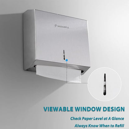 Paper Towel Dispenser Wall Mount: Large Capacity Commercial Paper Towel Holder for Bathroom with Lock, 300 Z/C Fold/280 Multifold Towels, Heavy Duty Brushed Stainless Steel
