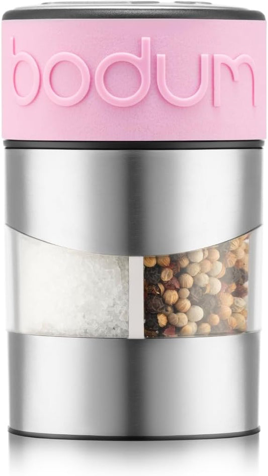 Bodum Twin Dual Salt and Pepper Grinder, Stainless Steel w/Silicone Sleeve, Bubblegum