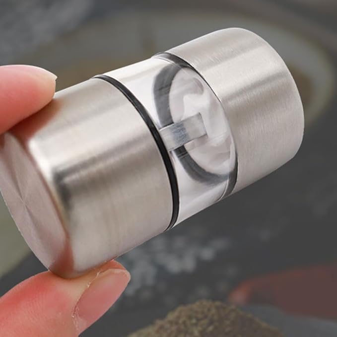 FGDTREE Portable Stainless Steel Salt and Pepper Grinder Mini Grinding Mechanism Kitchen Tool Seasoning Grinder for Cooking Use，Mini Salt and Pepper Grinder Set, Small, White